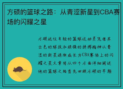 方硕的篮球之路：从青涩新星到CBA赛场的闪耀之星